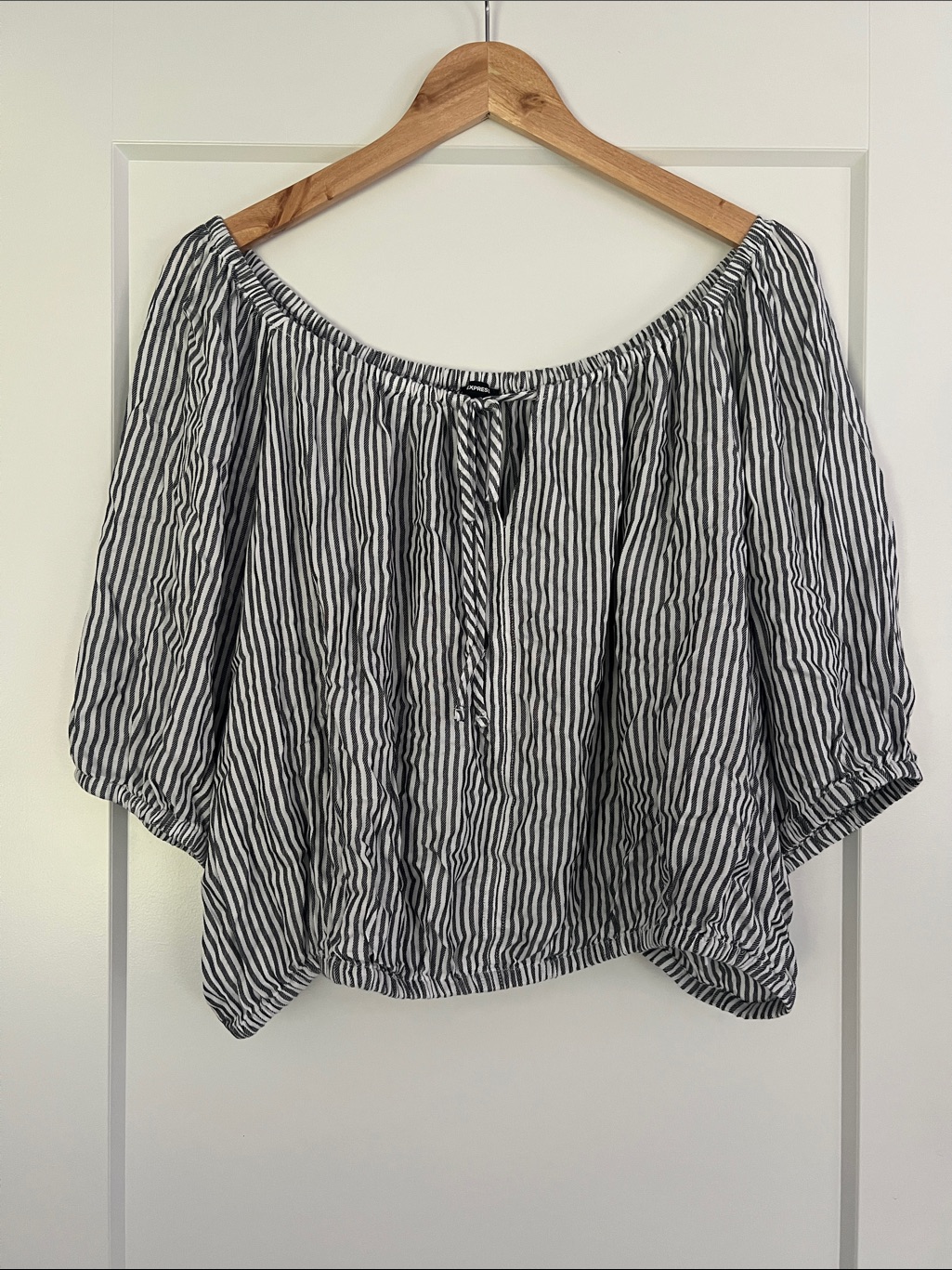Express Striped Off-Shoulder Blouse Black & White